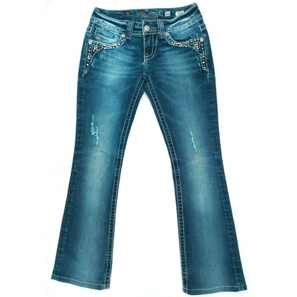 Miss Me Women's Jeans Bling Size 26 JP5755B Boot Rhinestone Distressed Back Flap - Picture 3 of 12